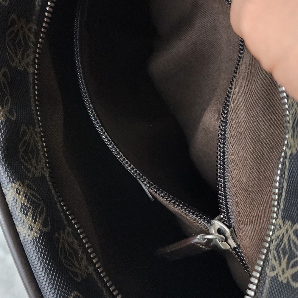 LOEWE Clutch Bag repeat Anagram Gray PVC Brown Leather Silver Zipper - Picture 9 of 11